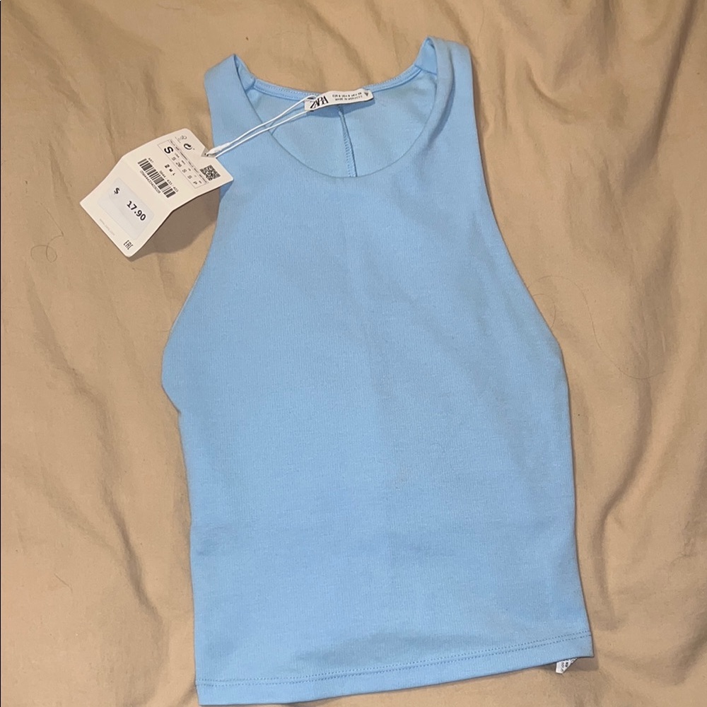 Zara Blue Fitted Crop Tank Top